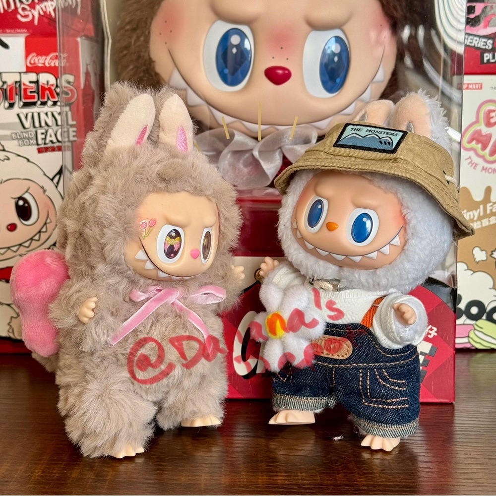 Custom Labubu Zimomo with Pink Bow and Tail Vinyl Plush Doll Pendant